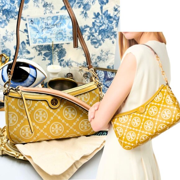 Tory Burch Handbags - 🆕 TORY BURCH 🧿 NWOT T Monogram Embossed Studio, Golden Sunset - AUTHENTICATED